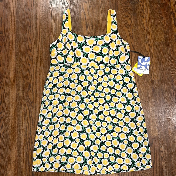 DIANE VON FURSTENBERG Mini Floral Yellow Chiffon Shift 70’s Dress NWT Sz 12 / L - Picture 2 of 16